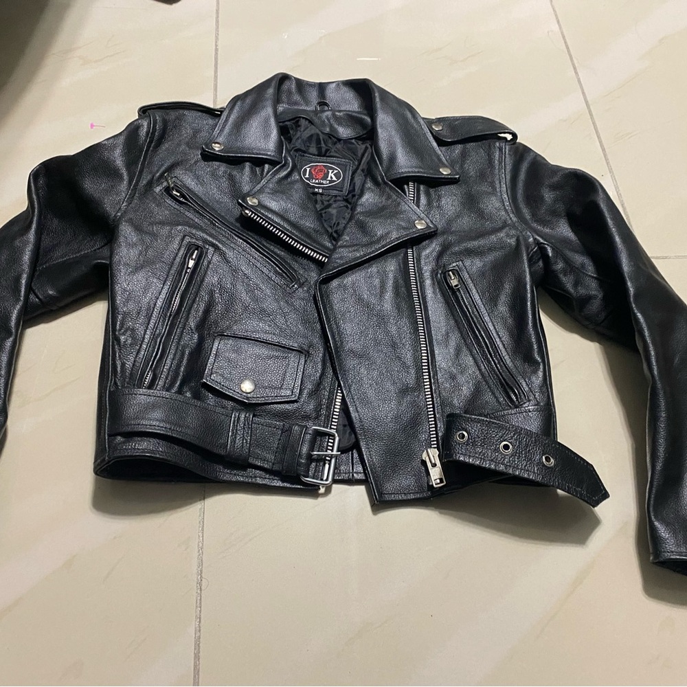 Vintage IK Leather Moto Jacket Women’s Motorcycle Full Zip Biker Black XS RARE.